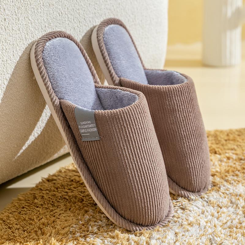 Теплые нескользящие плюшевые тапочки для женщин и мужчин - толстая подошва для использования в помещении осенью и зимой