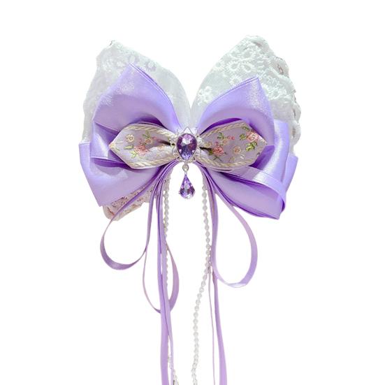 Китайская новогодняя заколка для волос с кружевными стразами, заколка для волос в стиле банта с кисточками, праздничный аксессуар для волос