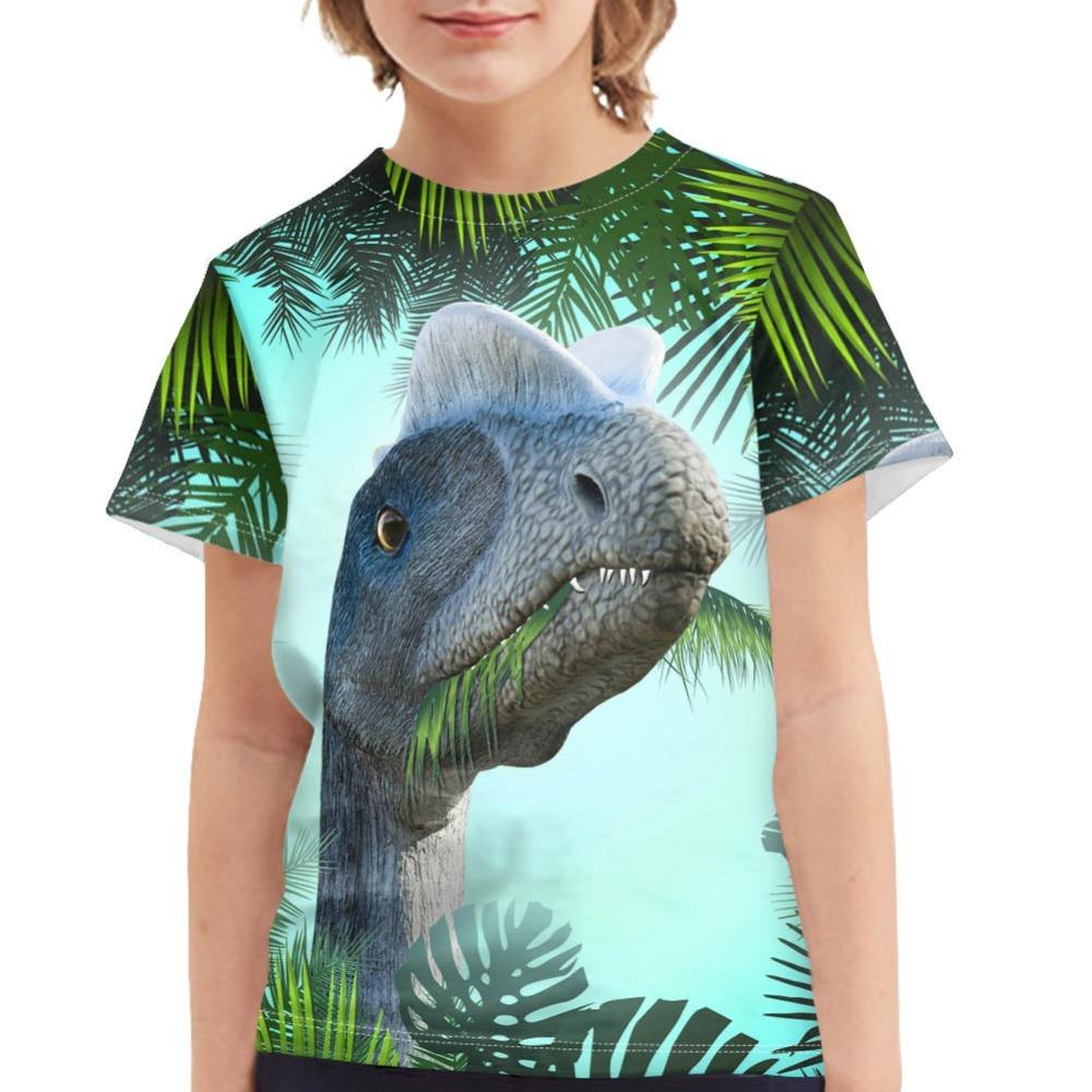 Children's Dinosaur and Cat 3D Digital Printed Boys' Casual and Comfortable Round Neck Short Sleeved T-shirt