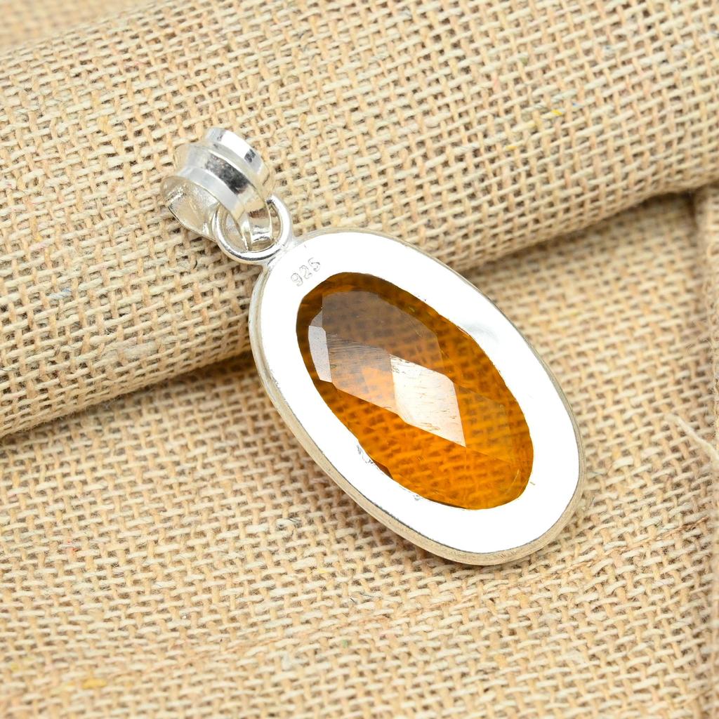 Honey Topaz Gemstone Handmade 925 Solid Silver Jewelry Women Pendant For Memorial Day