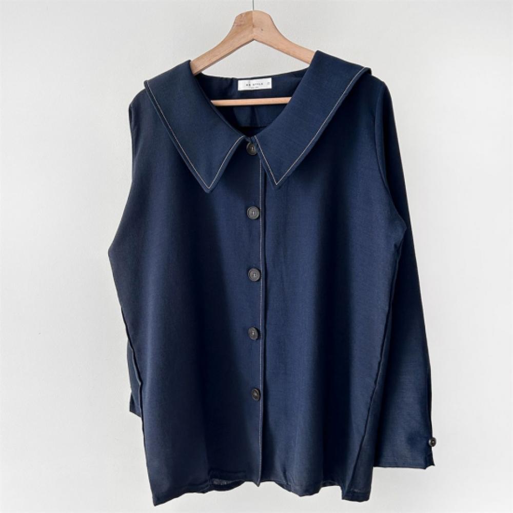 New Arrivals Open Run Women Stitch Design Collar Neck Oversize Shirt Nk Olr 001