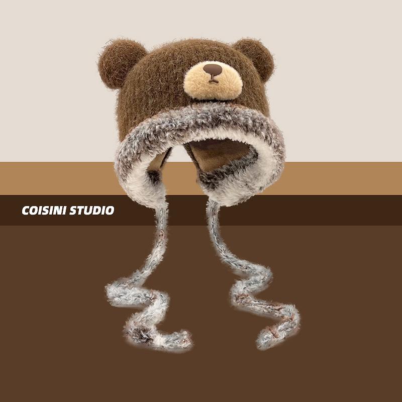 Милые медвежьи ушки Тедди флис вязаный разноцветный пуловер шапка для женщин зимние теплые защитные наушники Able Straps шапки-бомберы