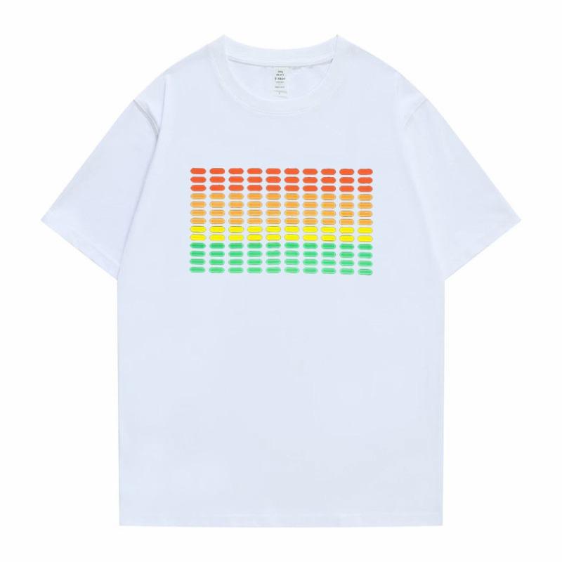 Flashing Music Activates LED Printed Men's and Women's Fashionable Loose Casual Short Sleeved New Polyester Trendy T-shirt