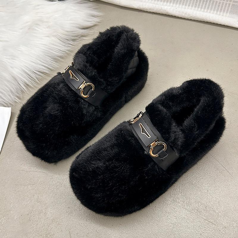 Женская обувь на платформе из меха и хлопка, зимние мокасины на плоской подошве, зимние теплые плюшевые туфли на высоком каблуке, тренд 2025 года, новые повседневные прогулочные ботинки для женщин