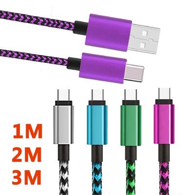 Кабель USB Type C Date Sync 2.4A для быстрой зарядки, нейлоновый плетеный провод, зарядный кабель для мобильных телефонов Huawei Android 1M 2M 3M