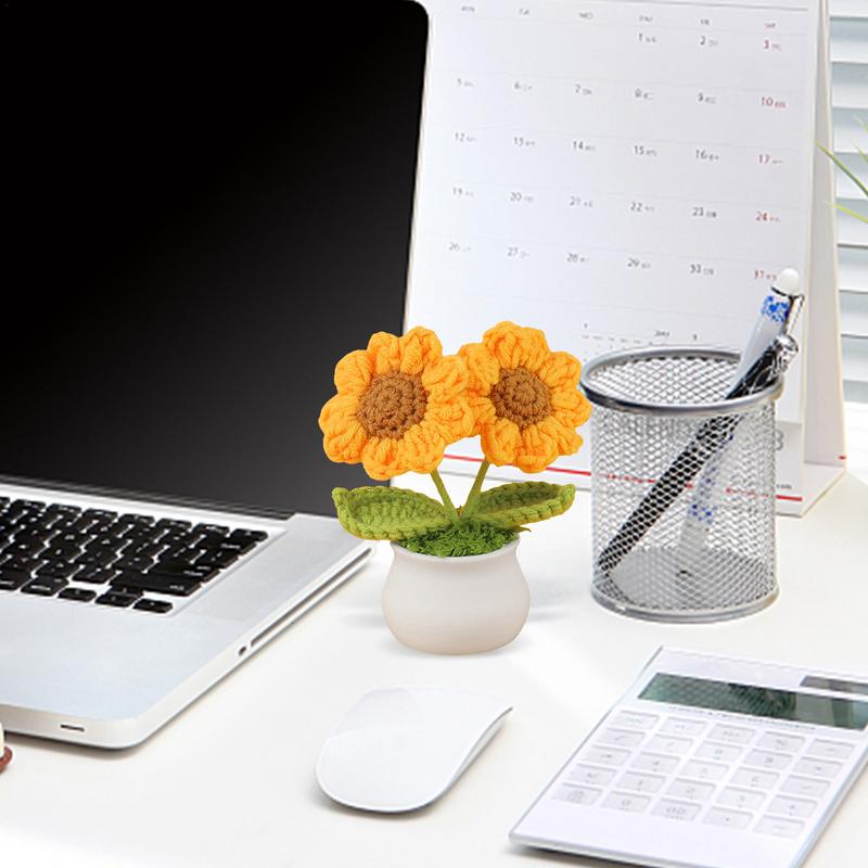 Вязаный подсолнух ручной работы Крючком Подсолнух Искусственный цветок Декор для стола Комнатные цветы Украшение подсолнуха Центральные элементы для стола