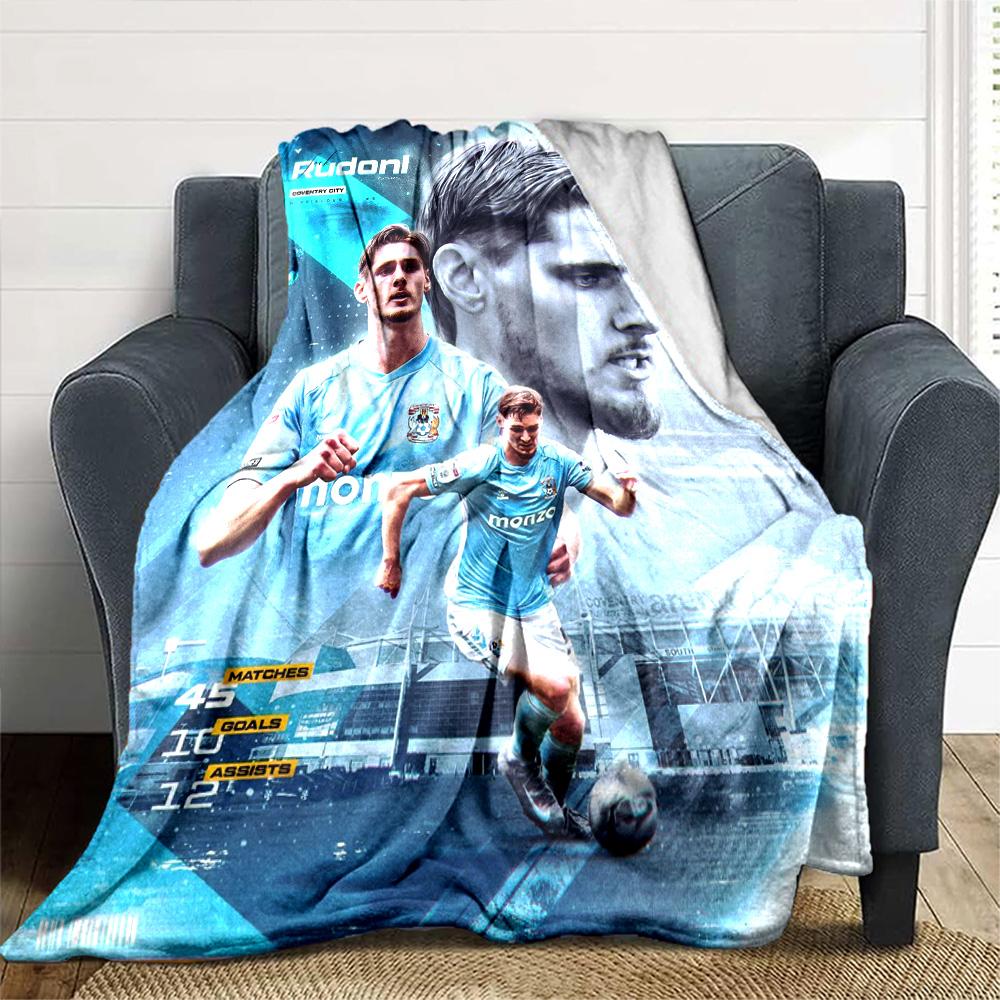 Coventry City Football Player Rudoni Portrait Collage Print Flannel Blanket Soft Warm Throw Blanket for Sofa Bed Living Room