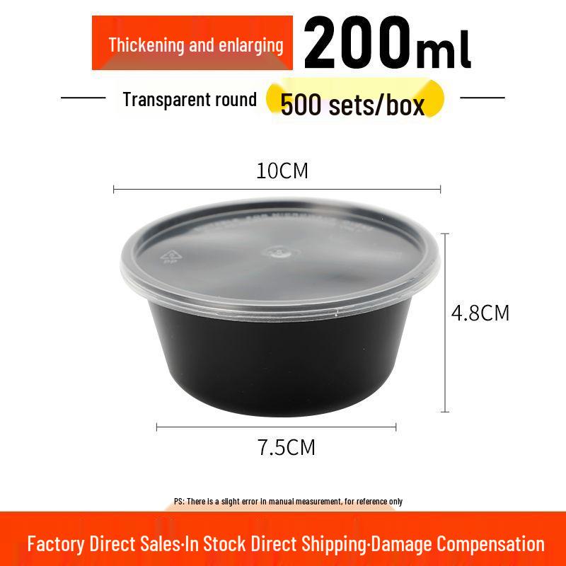 American Black Round Disposable Food Container, 350ml-1500ml - High-End Plastic Takeout Box