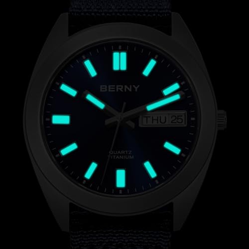 BERNY Titanium Watch Men's Watch Men's Watch Japanese Quartz Movement Titanium Analog Quartz Watch 10ATM Water Resistant Super Luminous