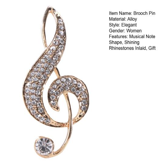 Креативная женская брошь в форме музыкальной ноты, блестящие стразы, инкрустированная булавка, платье, костюм, шаль с лацканами, значок, пальто, аксессуары