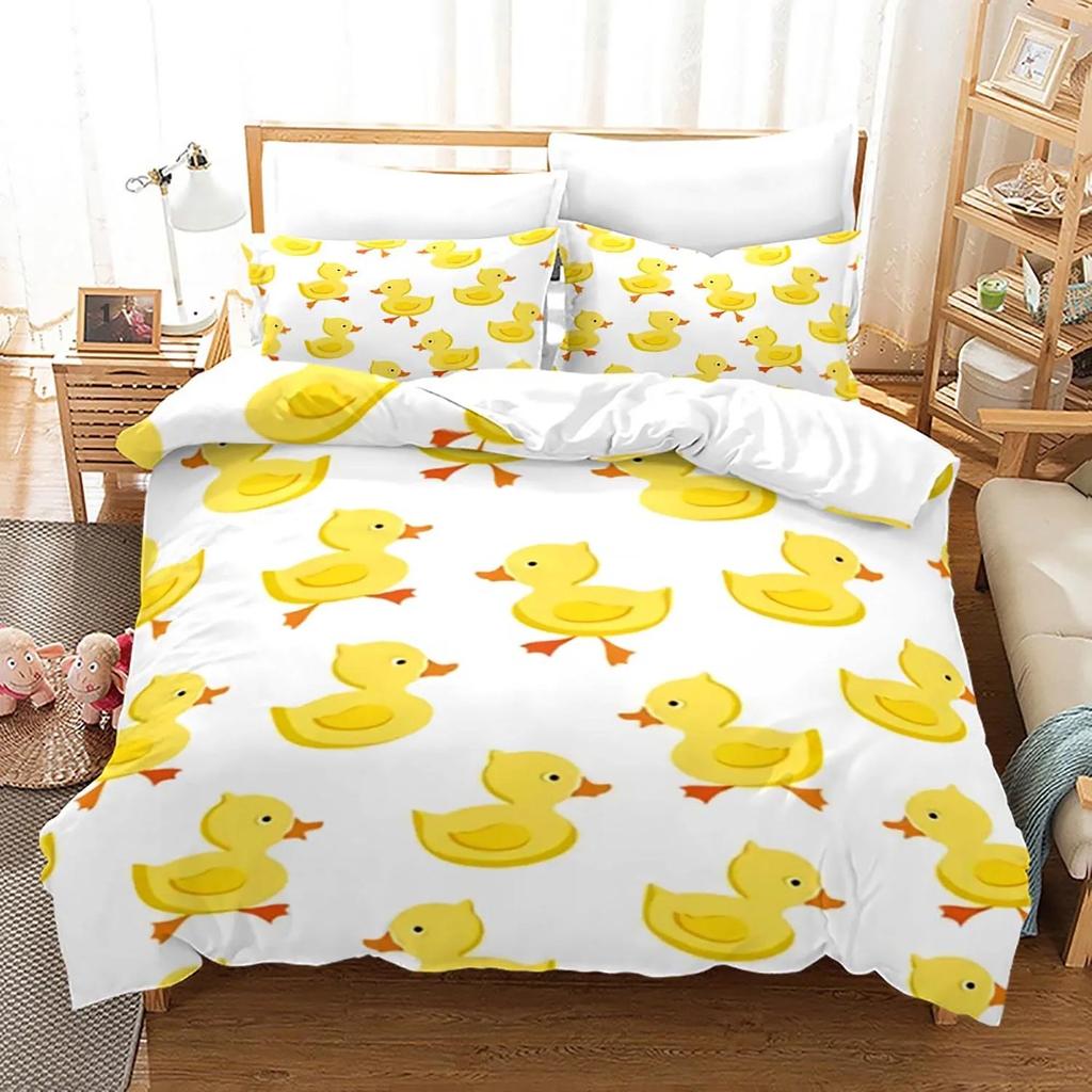 Yellow Duck Bedding Set Single Twin Full Queen King Size Little Duck Bed Set Aldult Boys Bedroom Duvetcover Sets 3D Print 015