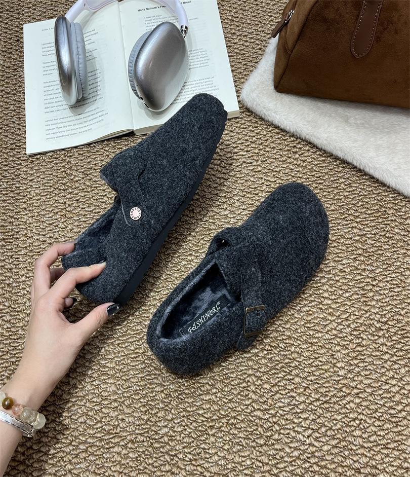 Internet Celebrity Fairy Wind Lamb Wool White Wool Shoes Female Outer Wear Lazy One Pedal Warm Velvet Bag Head Shoes