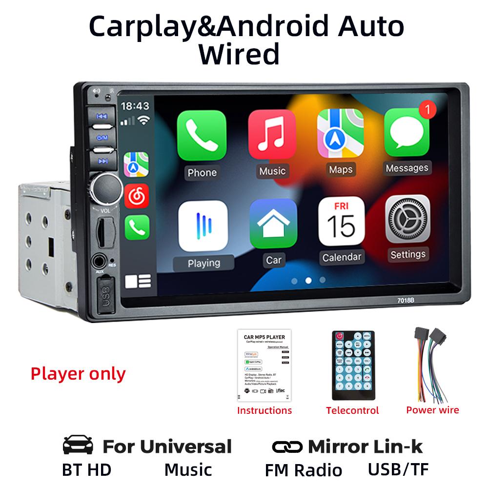 HIPPBQCC 1 DIN Автомагнитола 7" Carplay Android Auto Мультимедийный плеер HD Сенсорный экран FM AUX Вход Bluetooth MirrorLink Автомагнитола