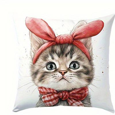 Home Decor Cute Kitten Designs Headbands Headphones  Glasses Pattern Cushion Cover Suitable for Sofa Bedroom Car Pillow Cover