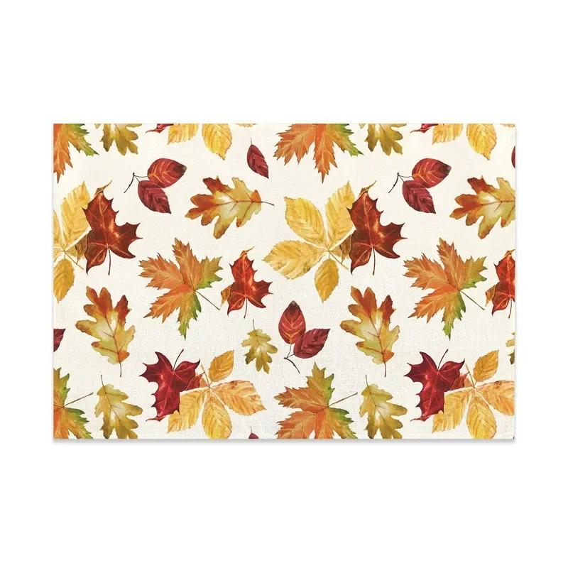 Happy Fall Sunflowers Pumpkins Dwarfs Maple Leaves Placemats For Dining Table Kitchen Linen 1PC 30x45CM
