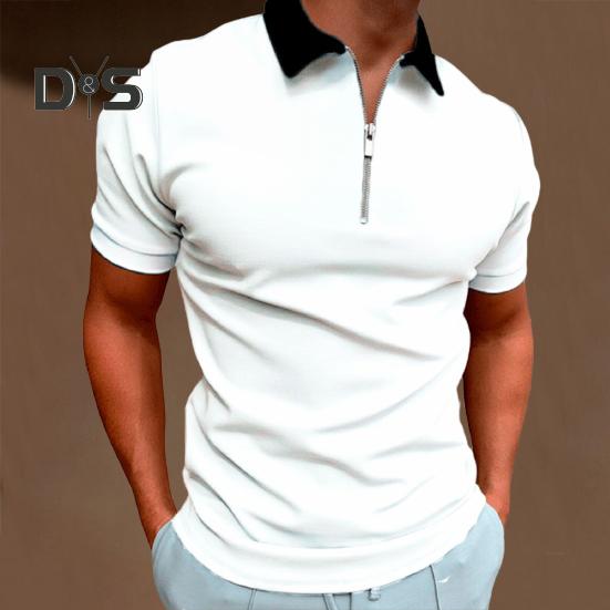 Мужская футболка с воротником-молнией, однотонная, с коротким рукавом и лацканами, повседневная, облегающая, летняя, для улицы, отпуска, работы, спорта