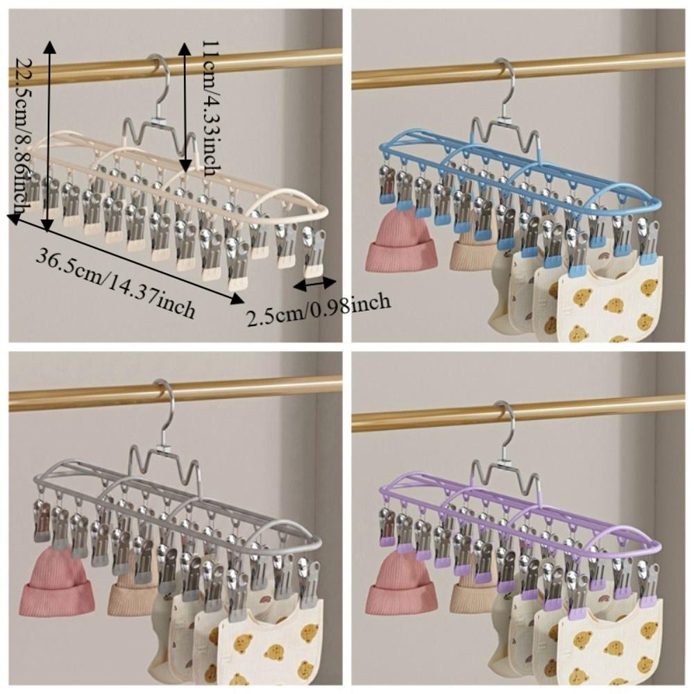 Windproof Clothes Drying Hanger with 20 Clips Stainless Steel Sock Drying Rack Space-Saving Rustproof Clothes Hanger Small Space