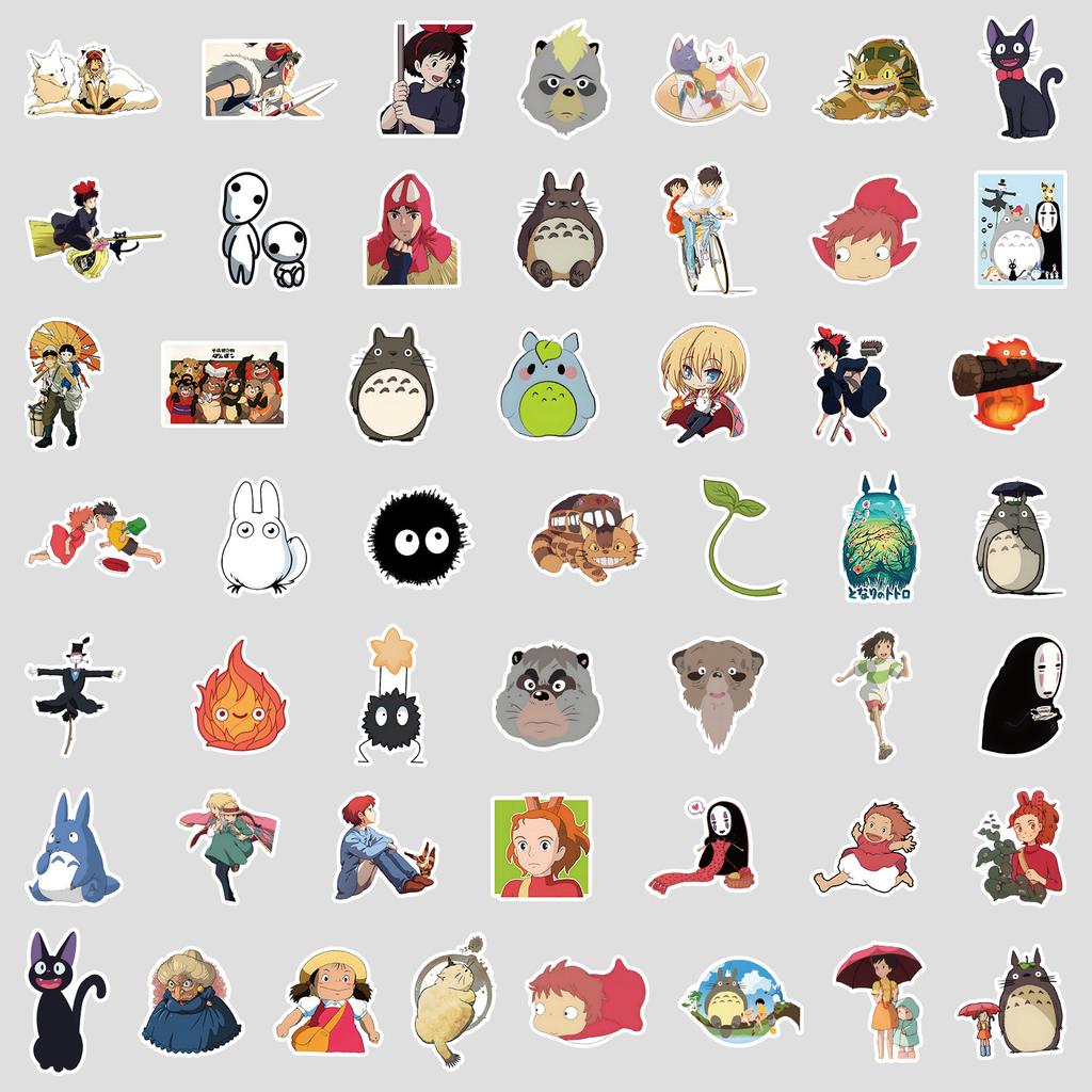 50 Мультяшные Японские Мультяшные Граффити Наклейки Анимационная Студия Ghibli Наклейки Компьютерные Водонепроницаемые Декоративные Наклейки