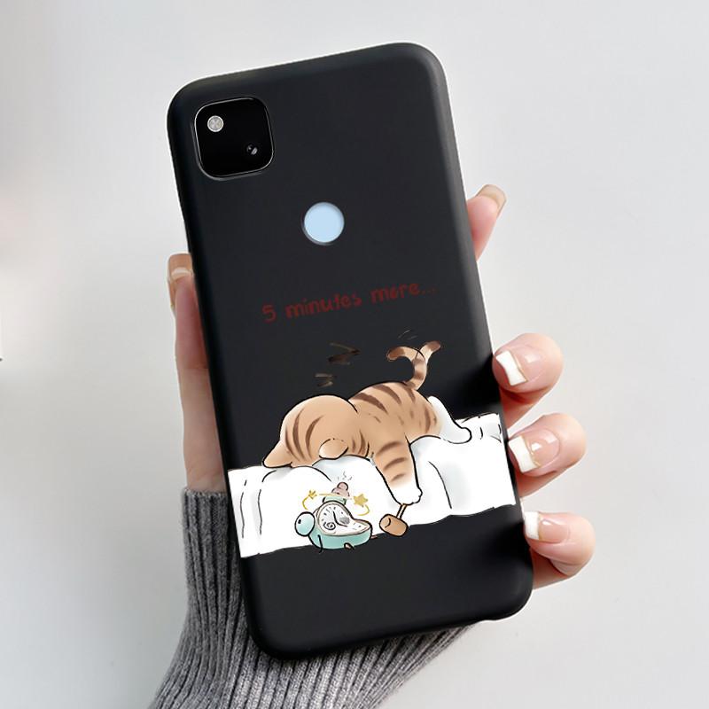 Для Google Pixel 4a 4G Чехол Роскошный Милый Кролик с Сердечками Забавный Мягкий Черный Матовый ТПУ Силиконовый Задний Защитный Чехол Тонкий