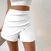 Женские летние шорты с высокой талией, асимметричные плиссированные пуговицы, однотонные, облегающие, мягкие, с контролем живота, длиной выше колена, мини-шорты