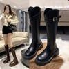 Женские ботинки 2025 новые зимние ботинки в иностранном стиле британский стиль тонкие на толстой подошве бархатные модные на толстом каблуке высокие ботинки