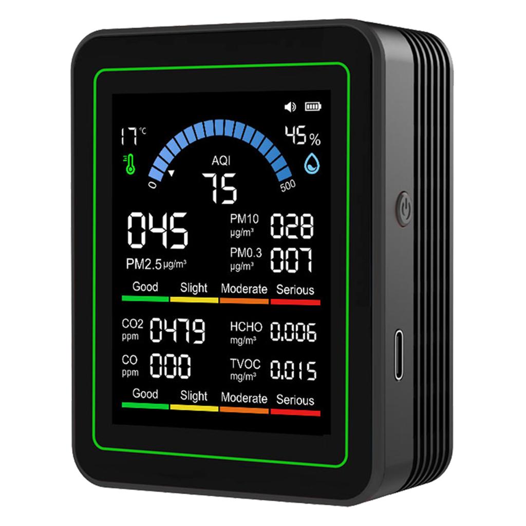 10 In 1 Air Quality Monitor Type-C Charging Gas Detector LCD Screen Carbon Dioxide Airs Tester for Home/Car/Plant/Pet/Hotel