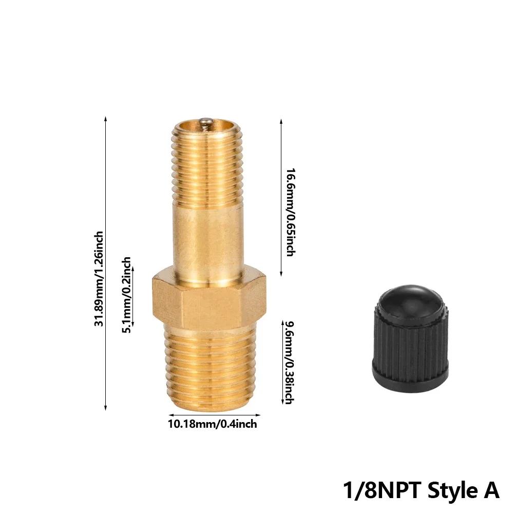 1/4 1/8 NPT Brass Air Compressor Fill Valve Automobile Tire Valve Core Inflator Connector With Black Plastic Cap For Tanks