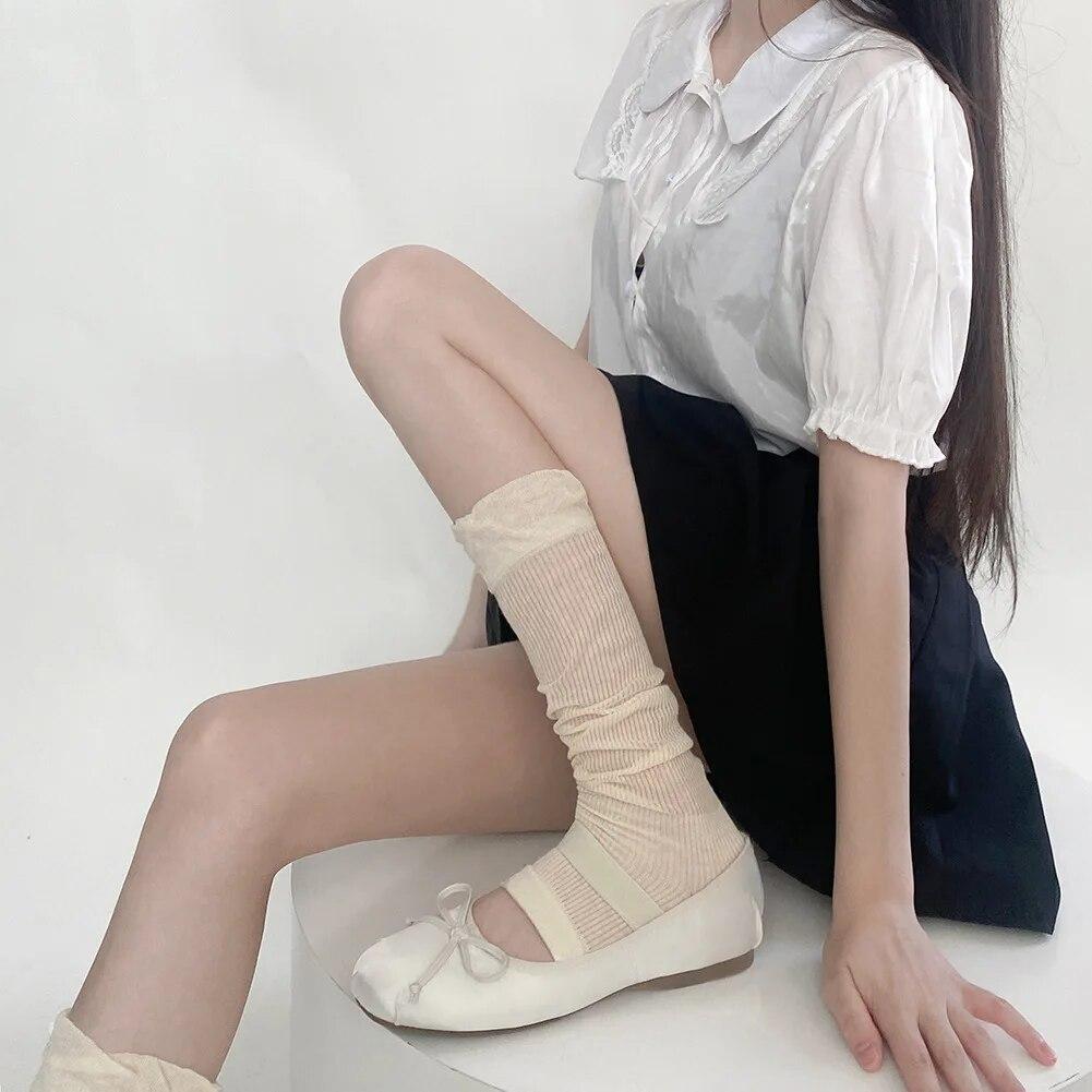 Leg Warmers Women Ballet Style Solid Color Long Socks Stockings Women JK Lolita Girls Kawaii Ruffle Socks Foot Cover Leg Warmers