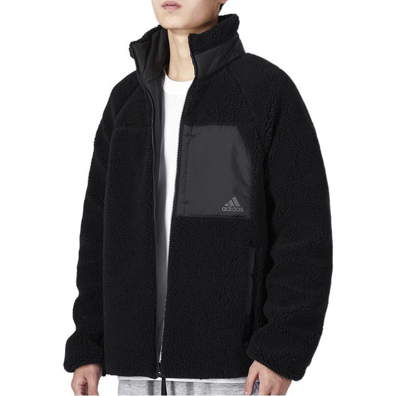adidas Двусторонняя флисовая теплая куртка-стойка с воротником-стойкой и длинными рукавами, мужские куртки черного цвета HN2077