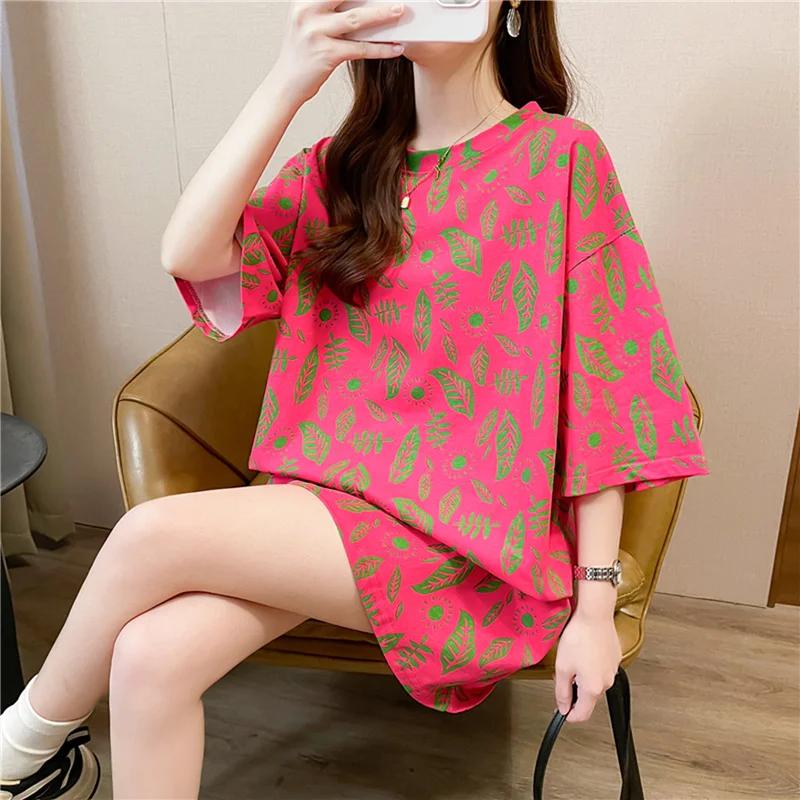 Летняя винтажная футболка с принтом Мода Женская Оверсайз Графические Длинные Футболки Y2k Топы Харадзюку хип-хоп Уличная одежда молодежная