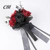 Retro Style Flower Arrangement Gothic Wedding Bride Bouquet, Artificial Black Red Rose Bouquet Party Floral Centerpiece with Skeleton Hand Pumpkin