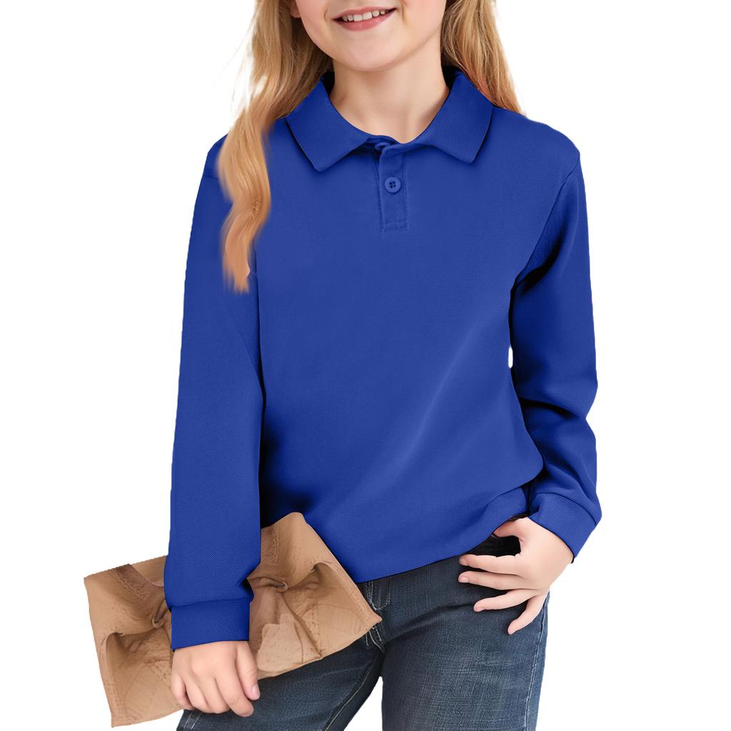 Kids' Notch Collar Shirt - Solid Color Long Sleeve Dress Blouse