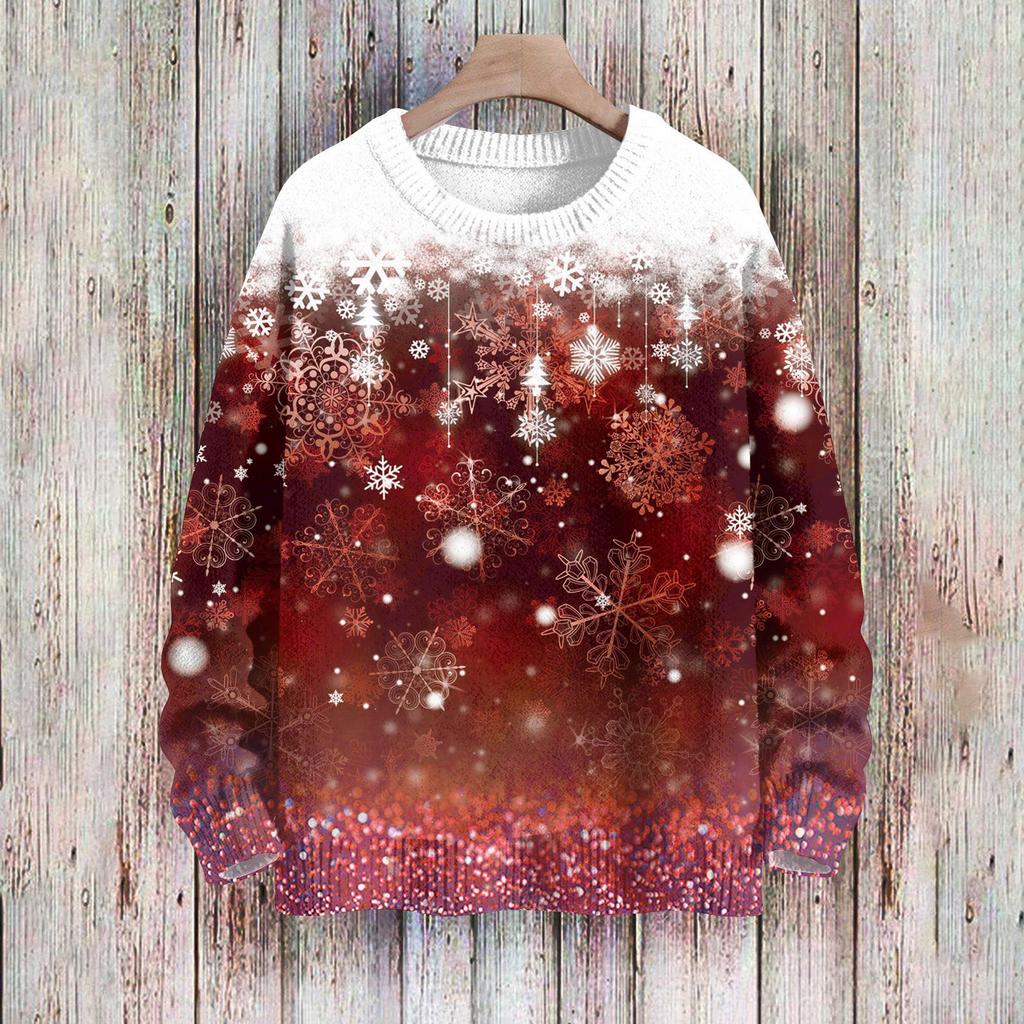 Рождественские толстовки для женщин Вязаный свитер Милая рубашка Осенний свитер с круглым вырезом Топы