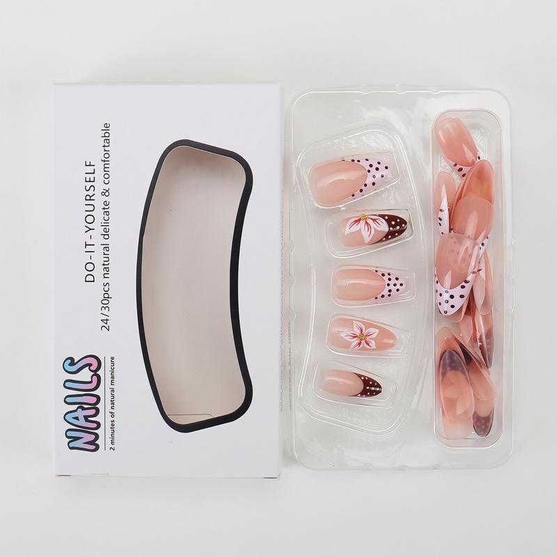 Red And White Contrasting Polka Dot Manicure, Three-dimensional Flower Wearable Nails, Casual Whitening Nails, Fake Nails