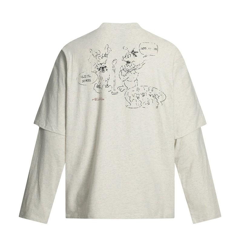 Unisex Oversized Long Sleeve T-Shirt With Cartoon Print Layered Look Streetwear Casual Top