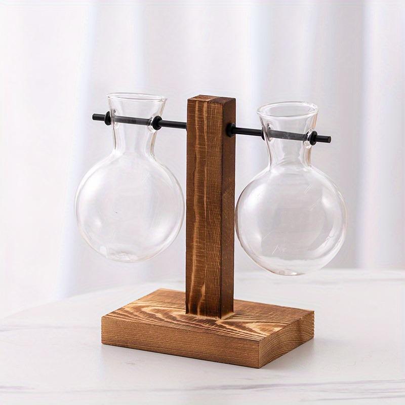 Creative Wooden Frame Hydroponic Vase Dill Plant Transparent Glass Flower Arrangement Container Desktop Ornament Home Decoration Products