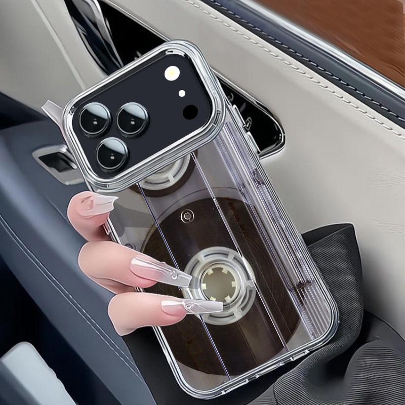 Креативный чехол с принтом аудиокассеты для iPhone 17 18 Pro Max Для iPhone 16 15 14 13 Pro Max 17E Позолоченная рамка для камеры Прозрачный мягкий чехол для телефона