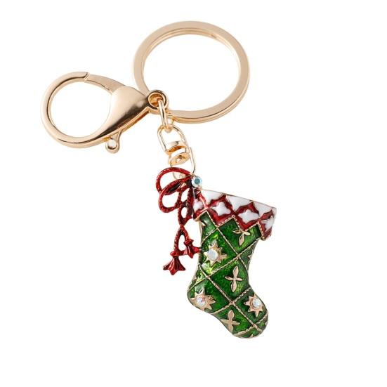 Рождественский брелок Снеговик Рождественская елка Носки Форма кролика Кольцо для ключей Инкрустация стразами Органайзер для ключей