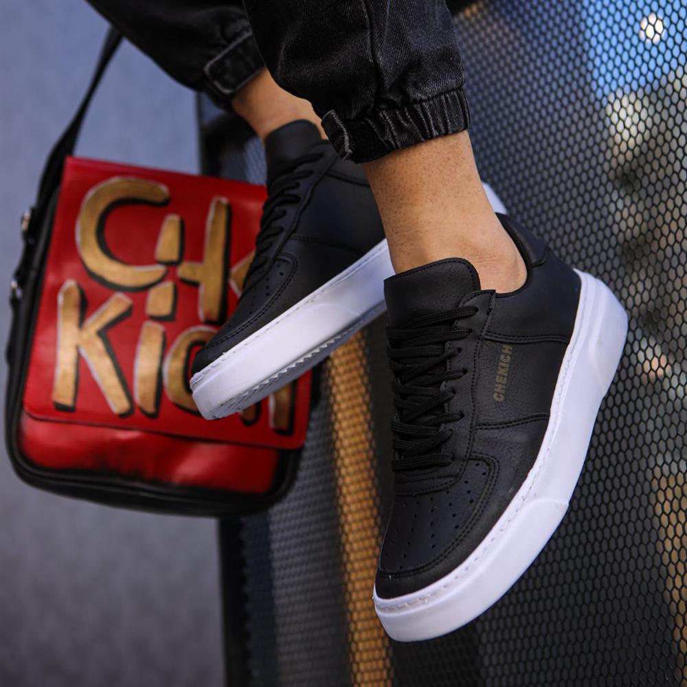 Chekich Мужская обувь черного цвета из искусственной кожи на шнуровке Осенний сезон Кроссовки Повседневная тенденция 2023 года Спортивная воздушная белая подошва CH087s Повседневная CH087