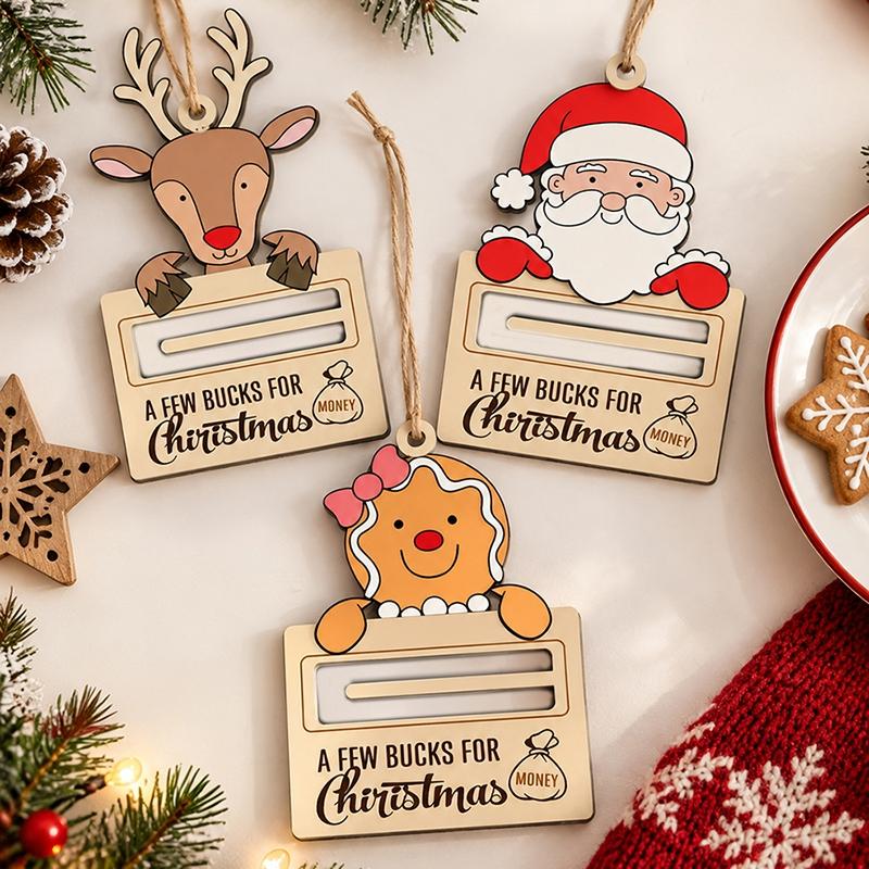 Wooden Christmas Money Holder Ornament Cash Gift Card Holder Hanging Decor Xmas Tree Pendant 2027 New Year Home Decor