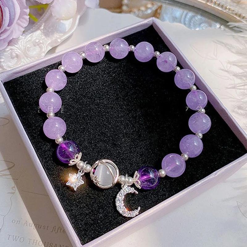 Niche Design Star Chain Tassel Браслет для женщин Fantasy Blue Crystal Бусины Эластичный веревочный браслет Лучший друг Ювелирные изделия Подарки