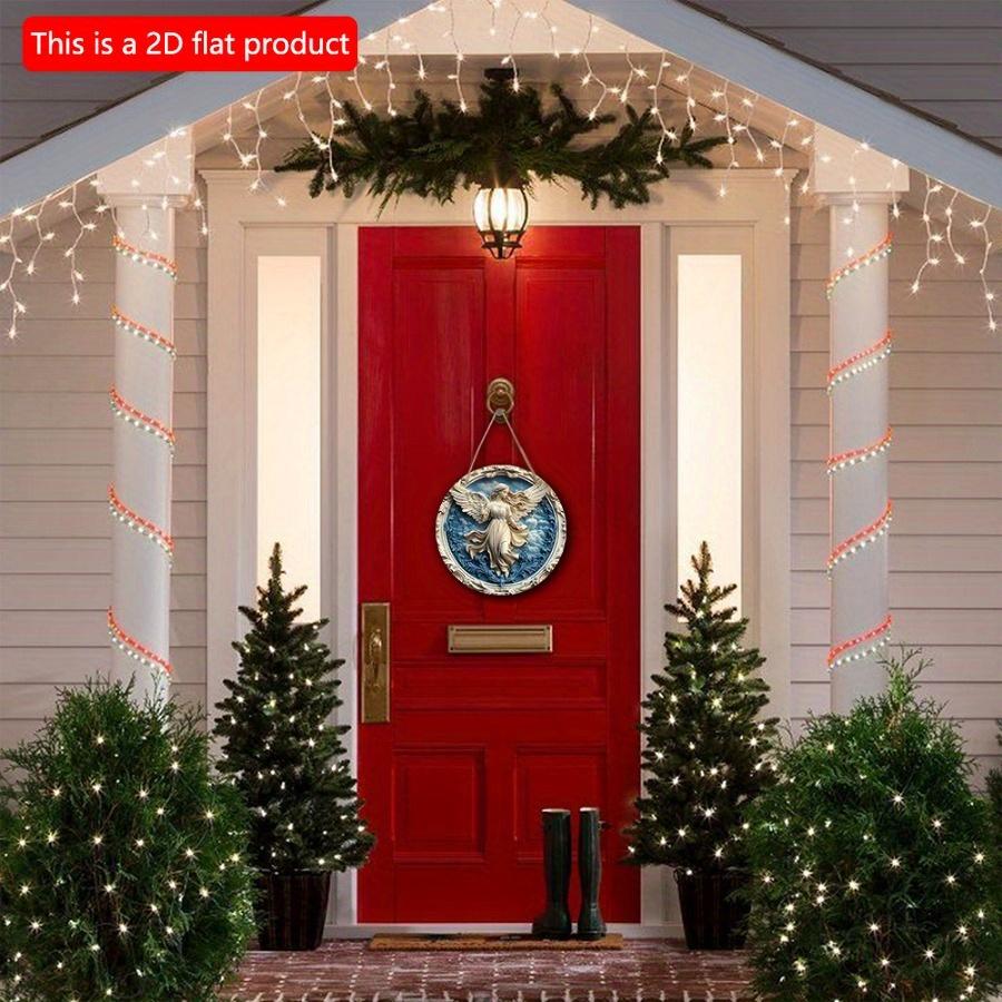 1 шт. 2D Плоский круглый деревянный настенный рисунок в стиле ангела - декоративный знак в классическом стиле - 20 см настенный, не требует электричества, универсальное использование для дома