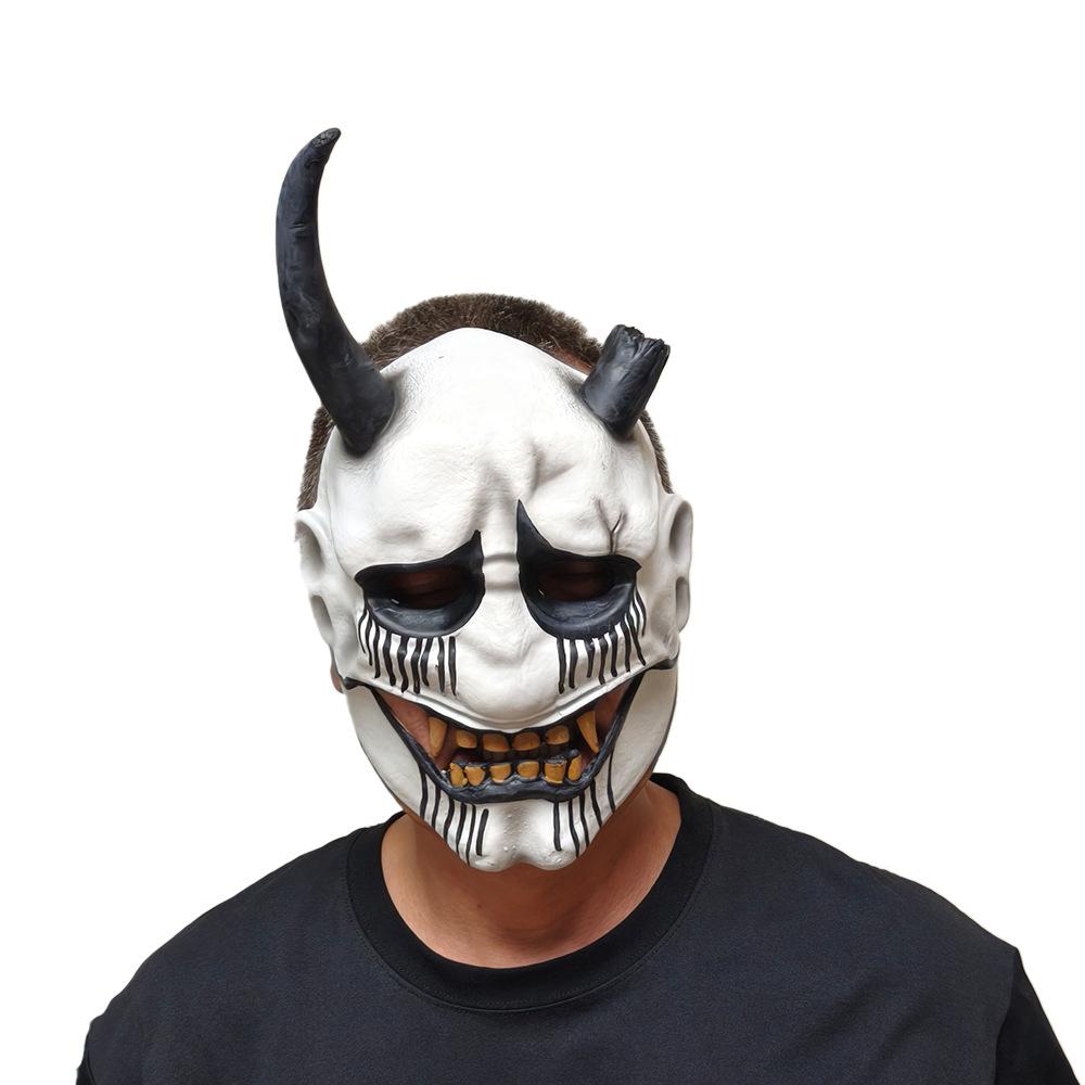 2026Red Hannya Mask Latex Adult Half-Face One-Size-Fits-All Halloween Horror Fangs Ghost Black Horn Mask