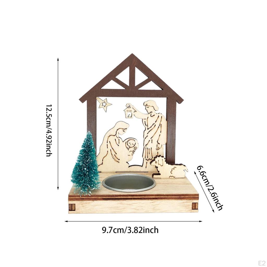 Christmas Nativity Scene Candle Holder Wooden Structure Versatile for Table Centerpiece Xmas