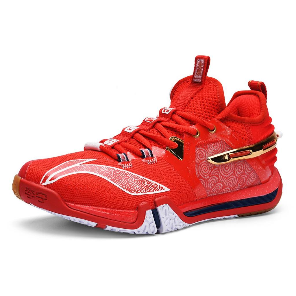 Li-Ning Ground Flight Swirl Print Shock Absorption Non-Slip Wear-Resistant Breathable Low-Top Badminton Shoes Men Sneaker Red Blue AYAR013-3