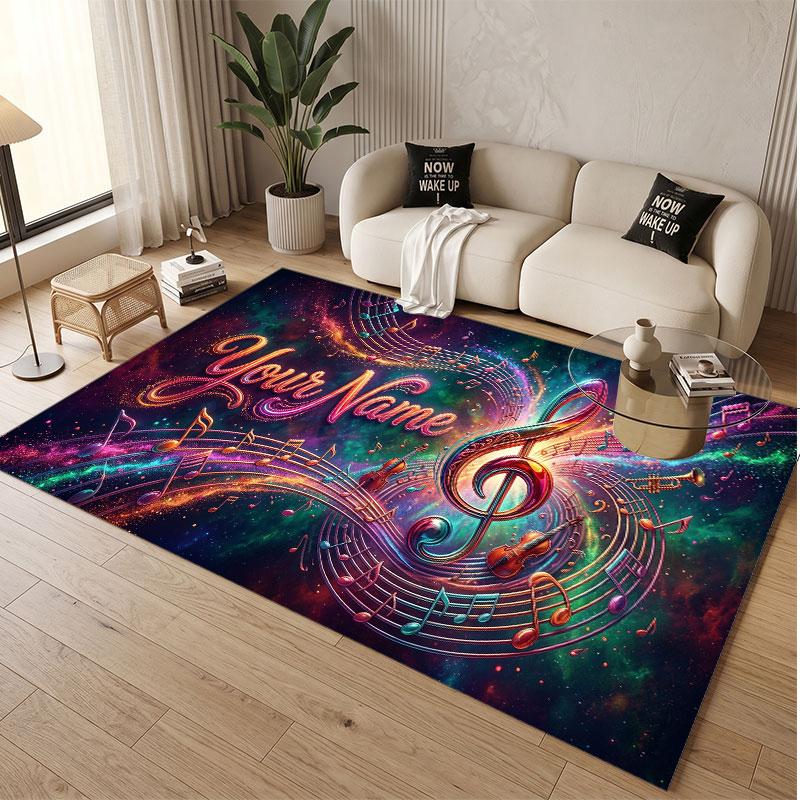 Music General Theme Soft Crystal Velvet Rug Custom Name & Text Print Non Slip Floor Rug for Bedroom Living Room