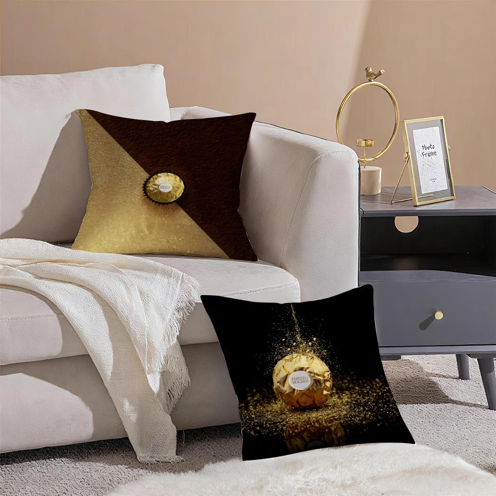Style Of FFerrero Rochers Chocolates Logo Cushion Cover Pillowcase Short Plush Invisible zipper Room Sofa Cushion Cover