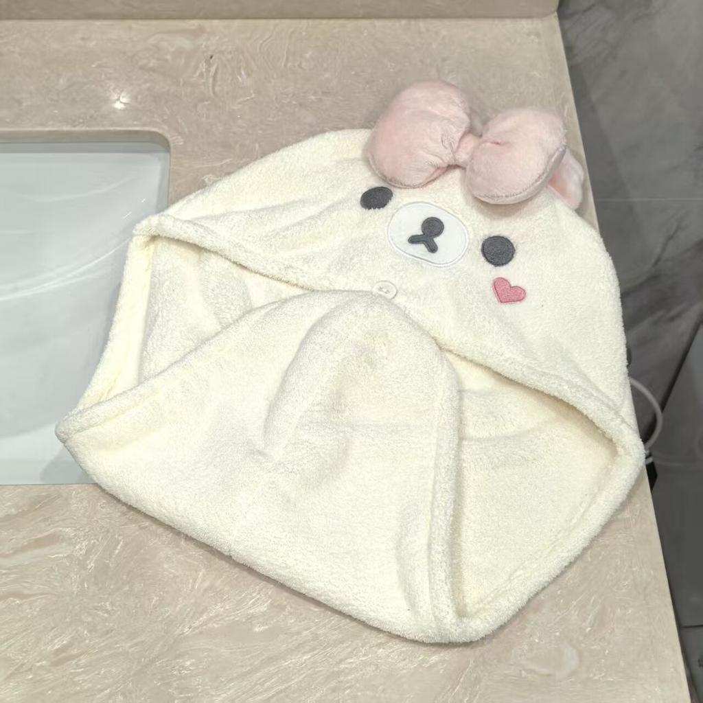 Полотенце-шапочка Rilakkuma для сушки волос, впитывающее, быстросохнущее, сумка, платок, вытирание волос, полотенце для сушки волос, милая шапочка для душа из кораллового флиса