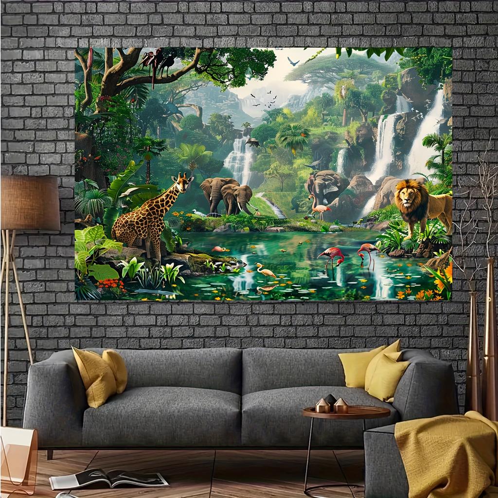Jungle hunting Party background banner | Polyester rainforest Animal wall decoration | Multi-purpose entrance, room