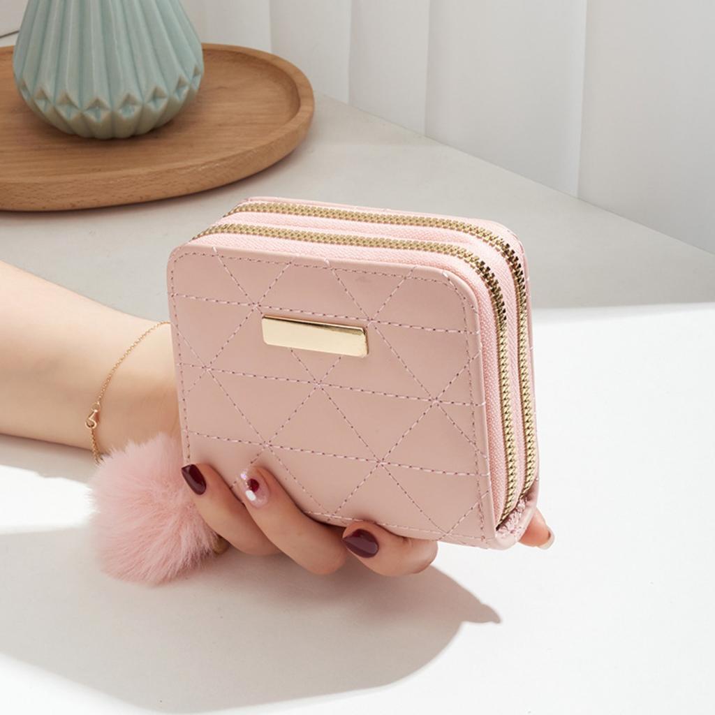 Маленькая сумка-меховой шарик, Двухслойный кошелек, Алмазная сетка, Женский, Короткий, Ручной, Кошелек для монет